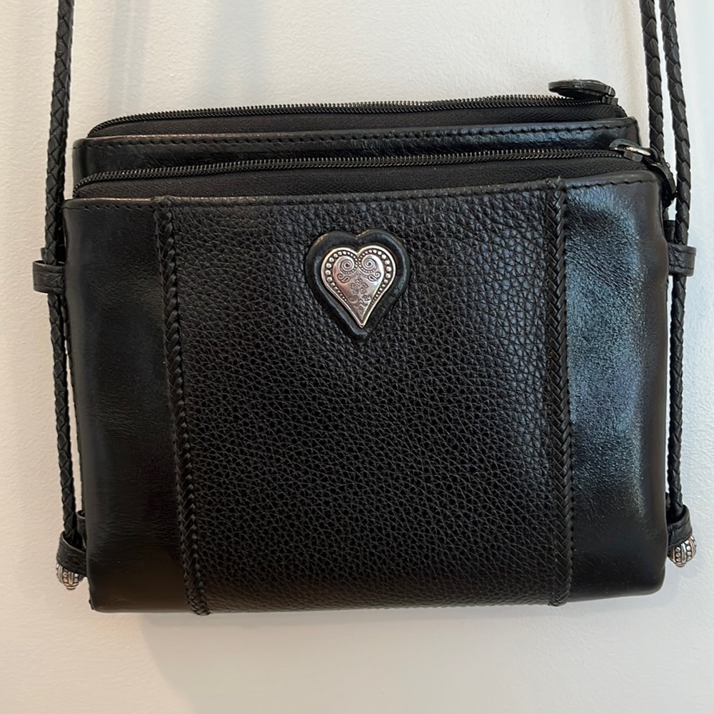Brighton black pebble leather 3 compartment cross body bag